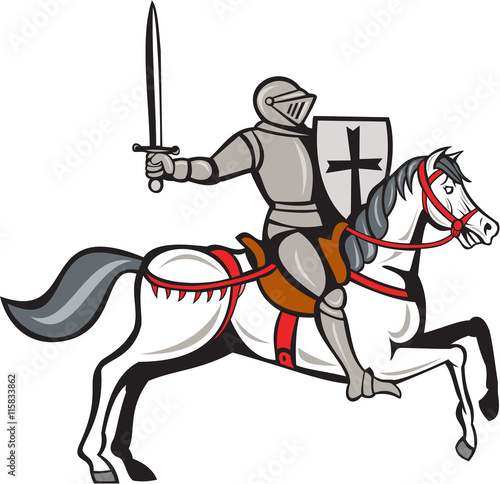 Knight Steed Wielding Sword Cartoon