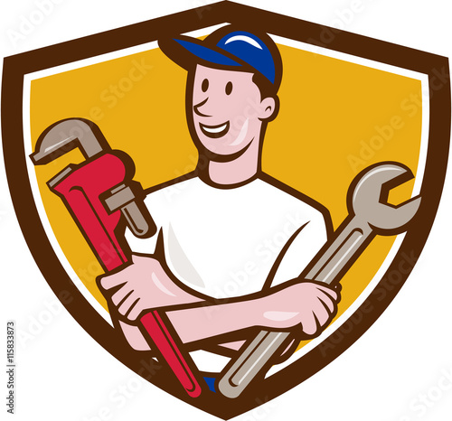 Handyman Spanner Monkey Wrench Crest Cartoon