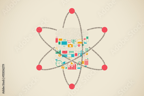 Data science in shape of database with gadgets and information symbols.