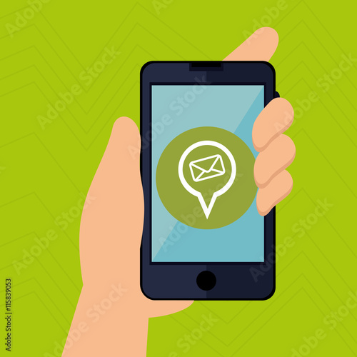 smartphone with hand isolated icon design, vector illustration  graphic 