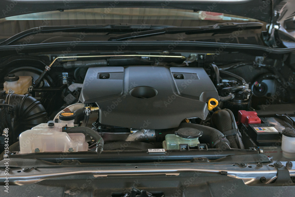 Fototapeta premium Metallic background of the internal combustion engine.