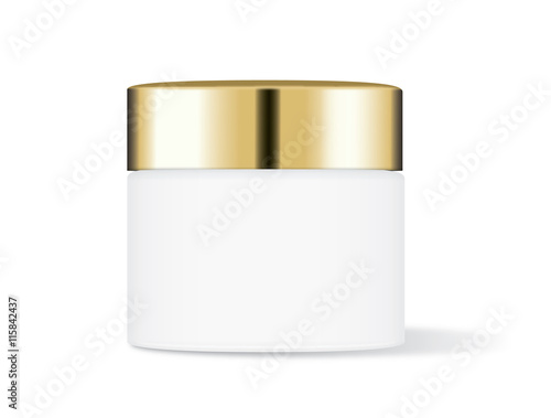 White cream jar with gold cap isolated on white background, Ideal for mock up packaging.