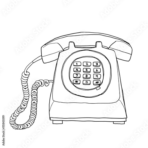 vector Vintage  telephone hand drawn line art painting cute illu