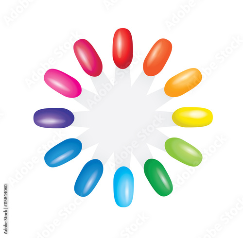 Nail polish color chart in colorful tone stacked circle.