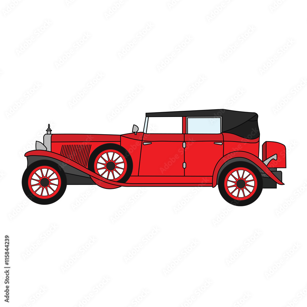 Old red vintage authentic retro cartoon car convertible.