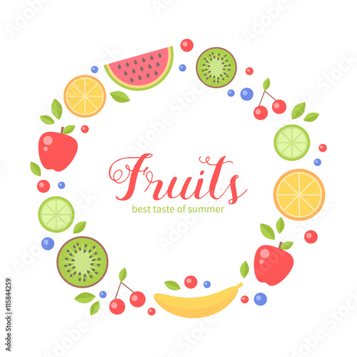 Flat fruits collection circle card