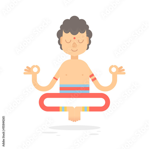 Meditating cartoon man yogi character