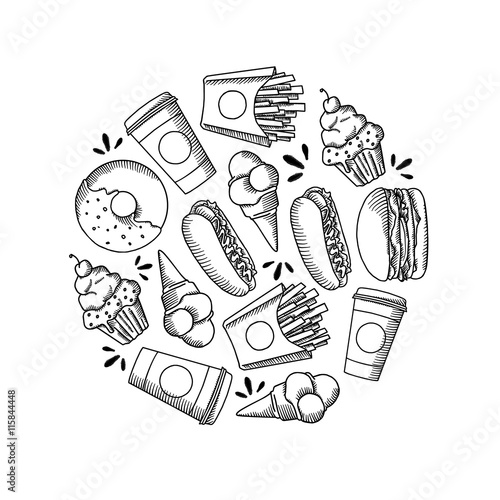 Fast food. Set of cartoon vector icons.