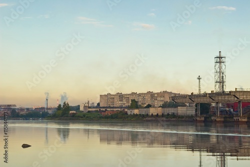 Summer indusrtrial landscape with factory