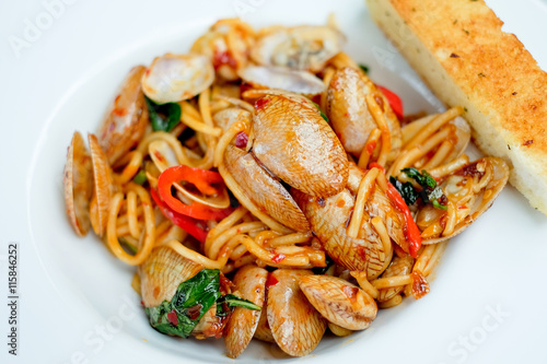pasta or spaghetti clams with spicy chili sauce,thai food