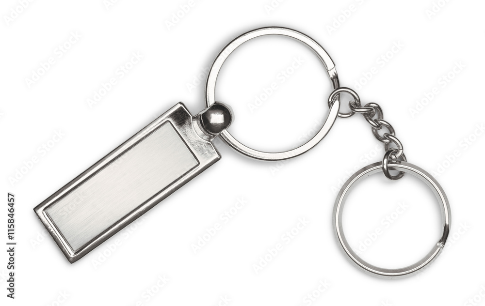 Silver keychain on white background Silver keychain on white background