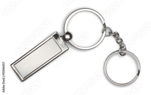Silver keychain on white background