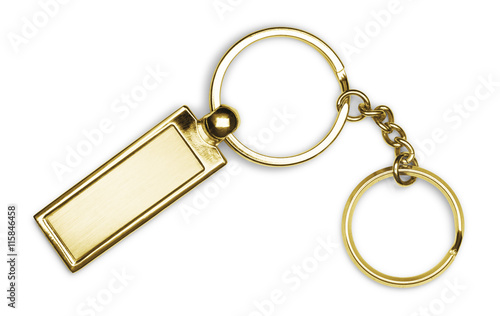 Golden keychain on white background