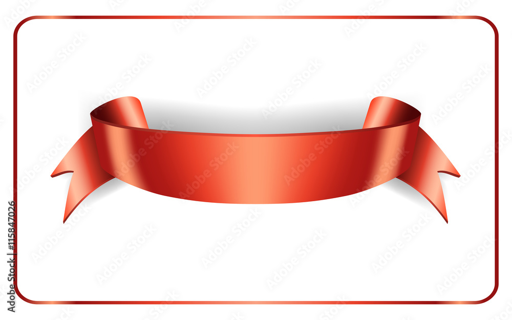 Red ribbon. Satin bow blank banner. Design label scroll blank element, isolated on white background. Empty template for greeting, placard or advertising. Symbol for decoration. Vector illustration. Red ribbon. Satin bow blank banner. Design label scroll blank element, isolated on white background. Empty template for greeting, placard or advertising. Symbol for decoration. Vector illustration.