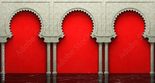 Stucco wall and marble floor with arches in Eastern style