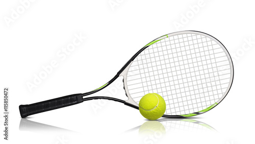 Fotografie, Obraz Tennis rackets and ball on white background