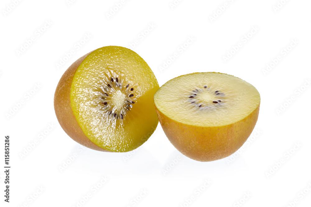 half cut gold kiwi fruit on white background half cut gold kiwi fruit on white background