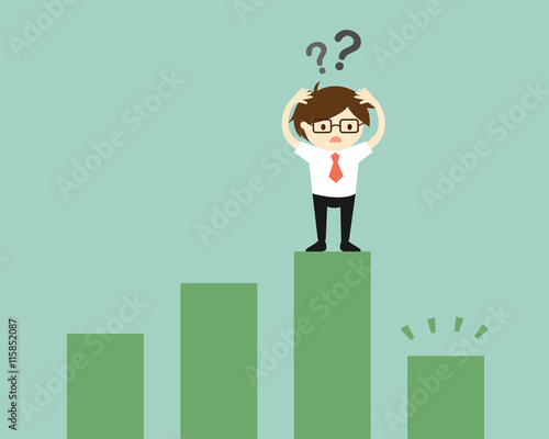 Business concept, Businessman is confusing because the chart going down. Vector illustration.