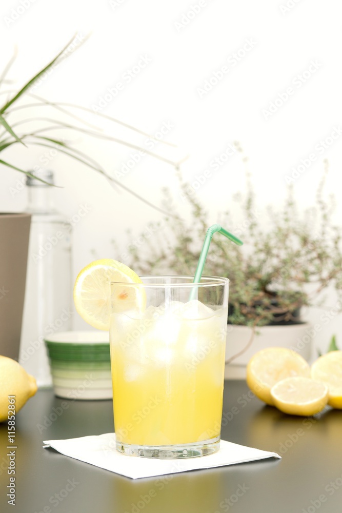 Orangeade with lemon and ice for refresh in summer Orangeade with lemon and ice for refresh in summer