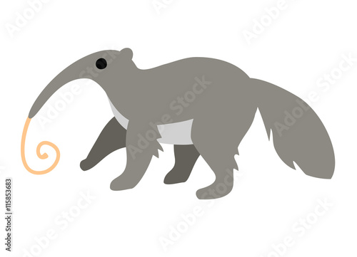 Cute cartoon anteater with long tongue isolated on white background. © verock