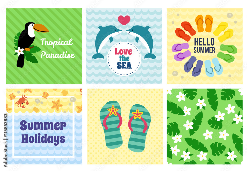 Collection of summer decorative cards.
