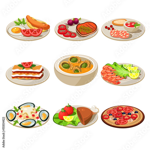 Set of Food Icons European lunch