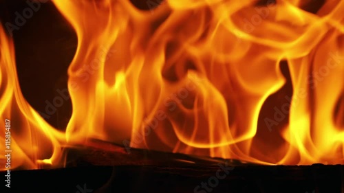 burning, fire in fireplace with wood firewood photo