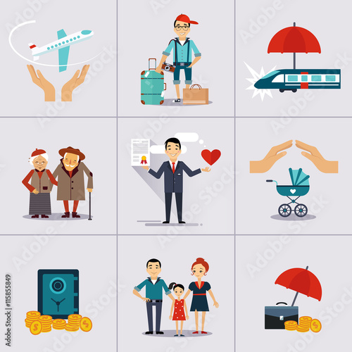 Insurance Character and Icons Template. illustration