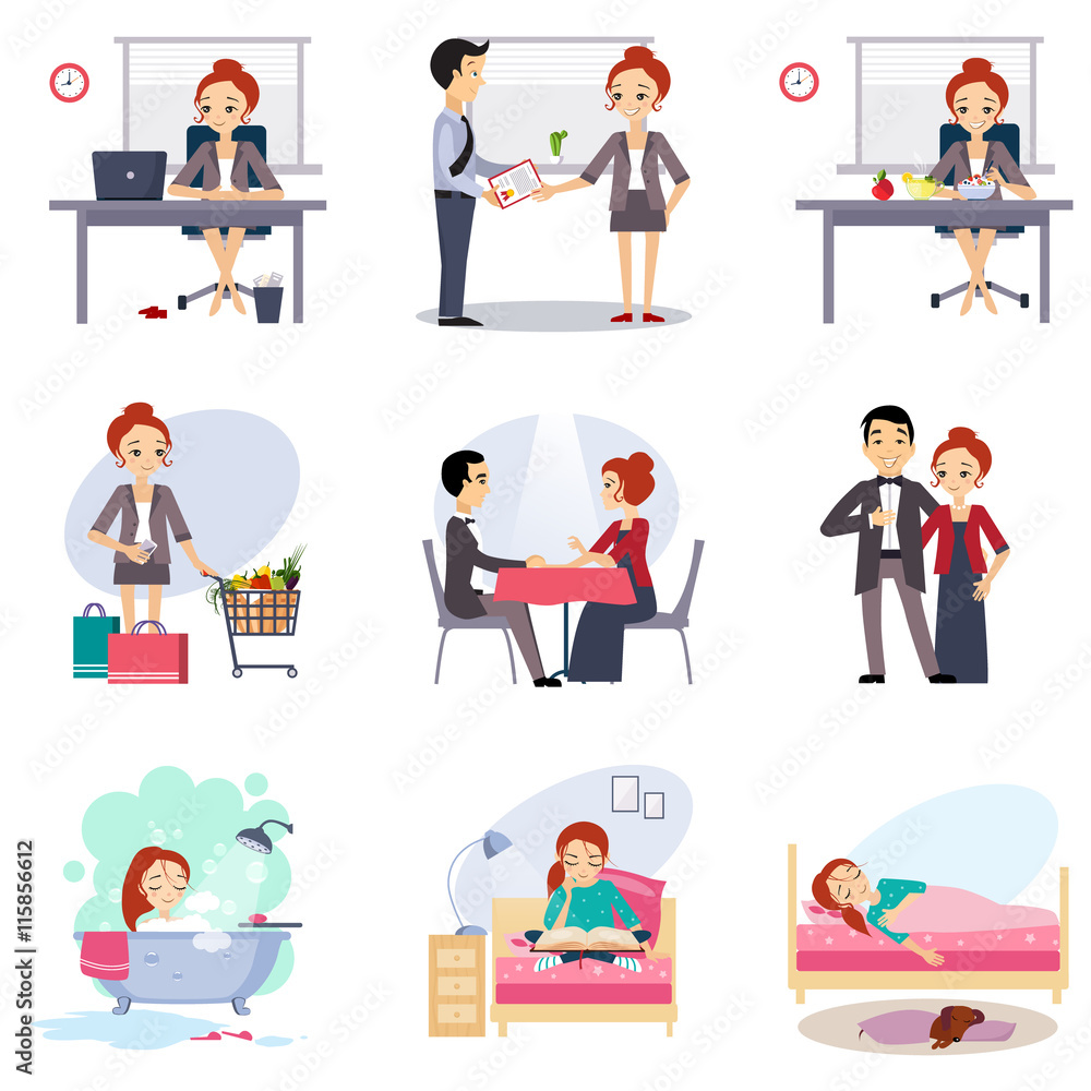 Daily Routine set with Cute Girl Daily Routine set with Cute Girl