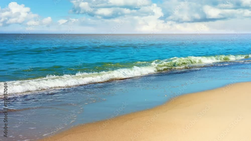 Seaside landscape with sand beach. Summer background. 4K Seaside landscape with sand beach. Summer background. 4K