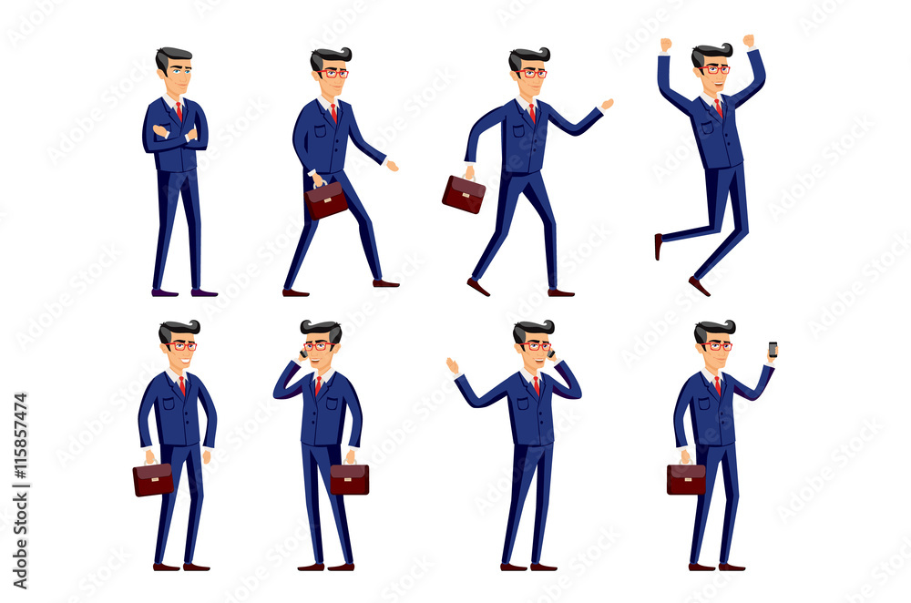 Set of Happy office man. Vector illustration