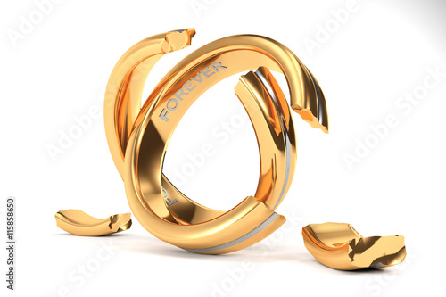 golden Wedding Rings symbolizing the divorce between two people photo