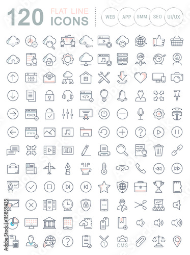 Set Vector Flat Line Icons SEO and Web Design