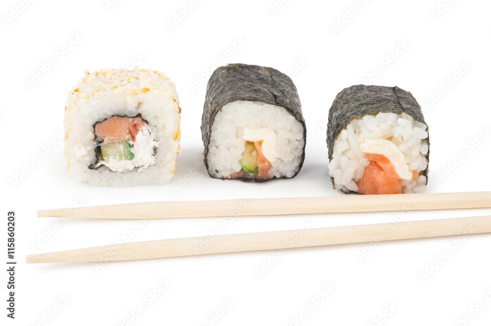 Sushi roll with chopsticks Sushi roll with chopsticks