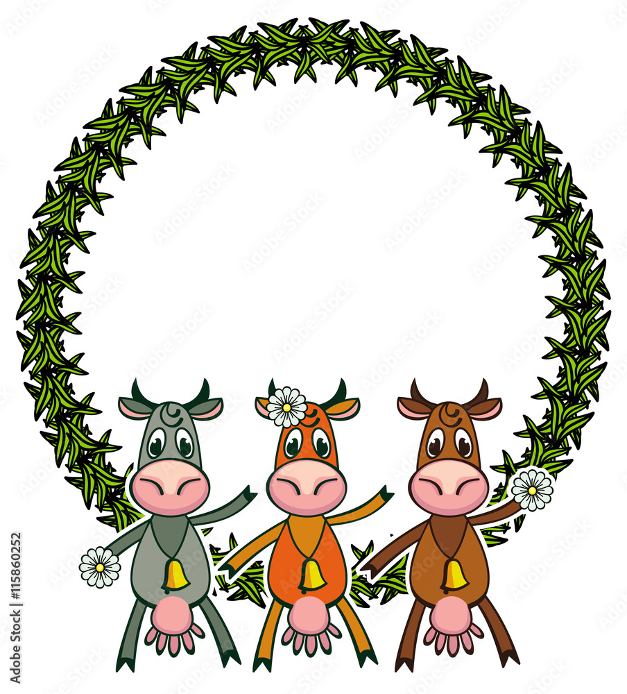 Round frame with cartoon cows. Vector clip art. Round frame with cartoon cows. Vector clip art.
