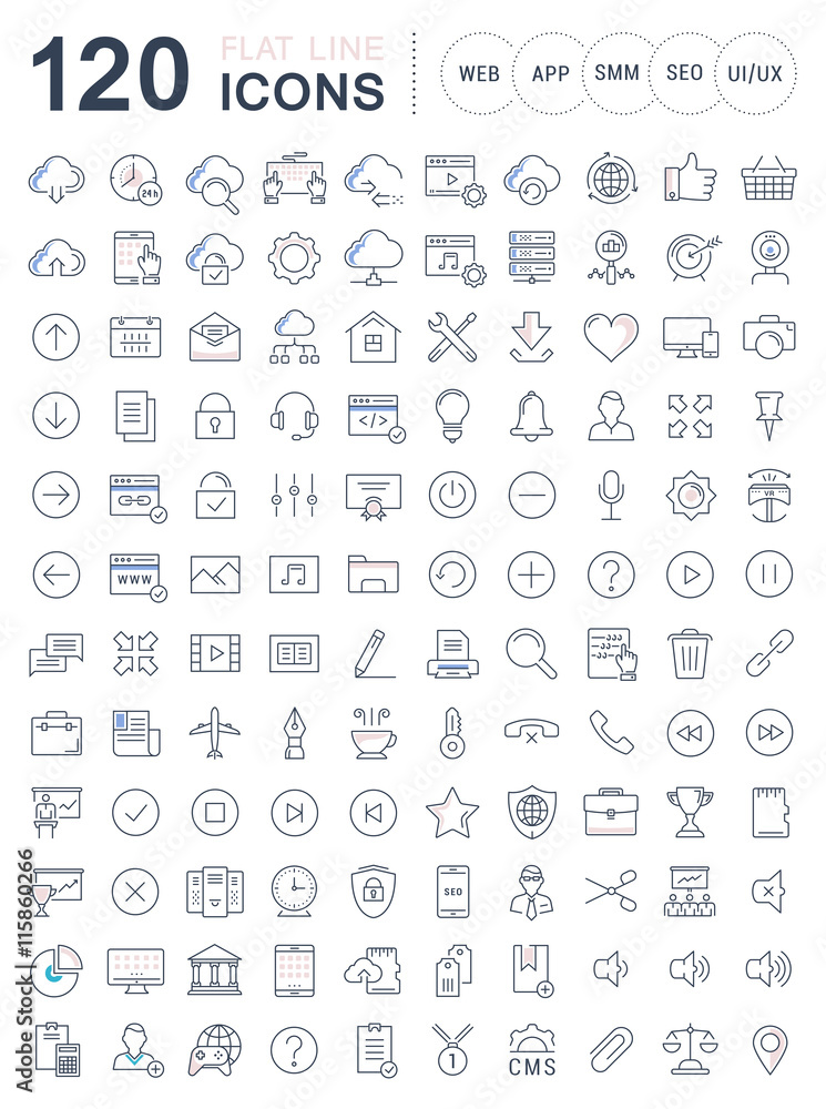 Set Vector Flat Line Icons SEO and Web Design