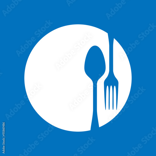 Icono plano cubiertos sobre fondo azul