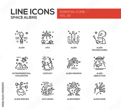 Space Aliens - line design icons set