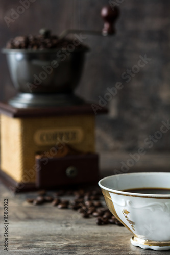 Coffee cup and coffee grinder