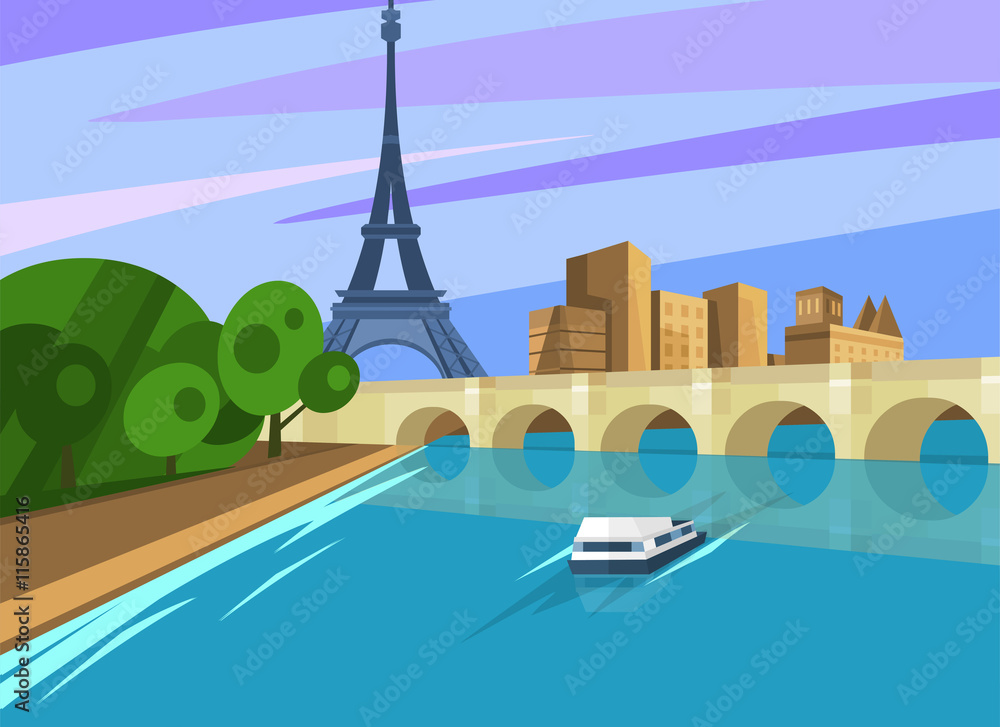 Fototapeta premium Paris landscape with Eiffel Tower from Seine 
