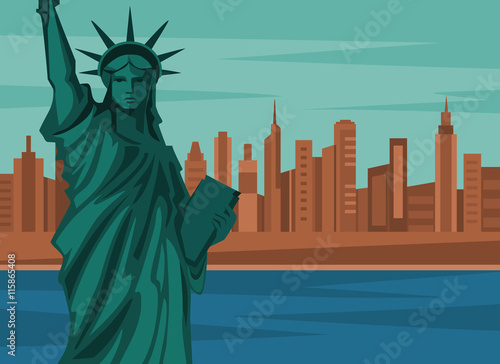 New York landscape with Statue of Liberty