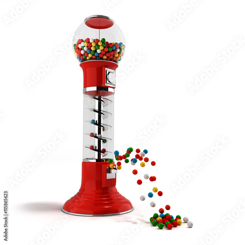 Obraz na plátně A regular red vintage gumball dispenser machine made of glass an