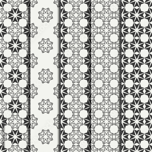 Set of geometric line lattice seamless arabic pattern. Islamic oriental style. Wrapping paper. Scrapbook paper. Tiling. White vector illustration. Moroccan background. Swatches. Graphic texture. photo