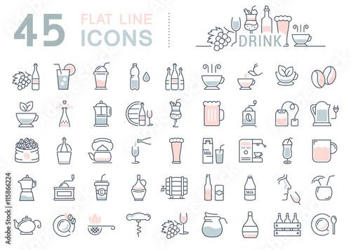 Set Vector Flat Line Icons Drinks and Alcohol