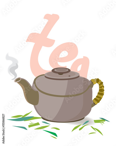 Clay teapot with handle vector illustration. Kettle for tea ceremonies