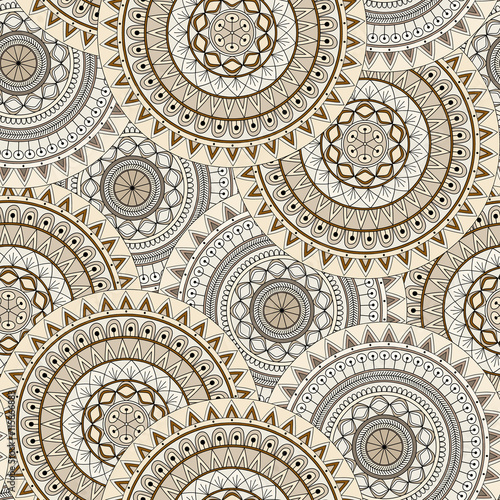 Hand drawn mandala ethnic seamless pattern.