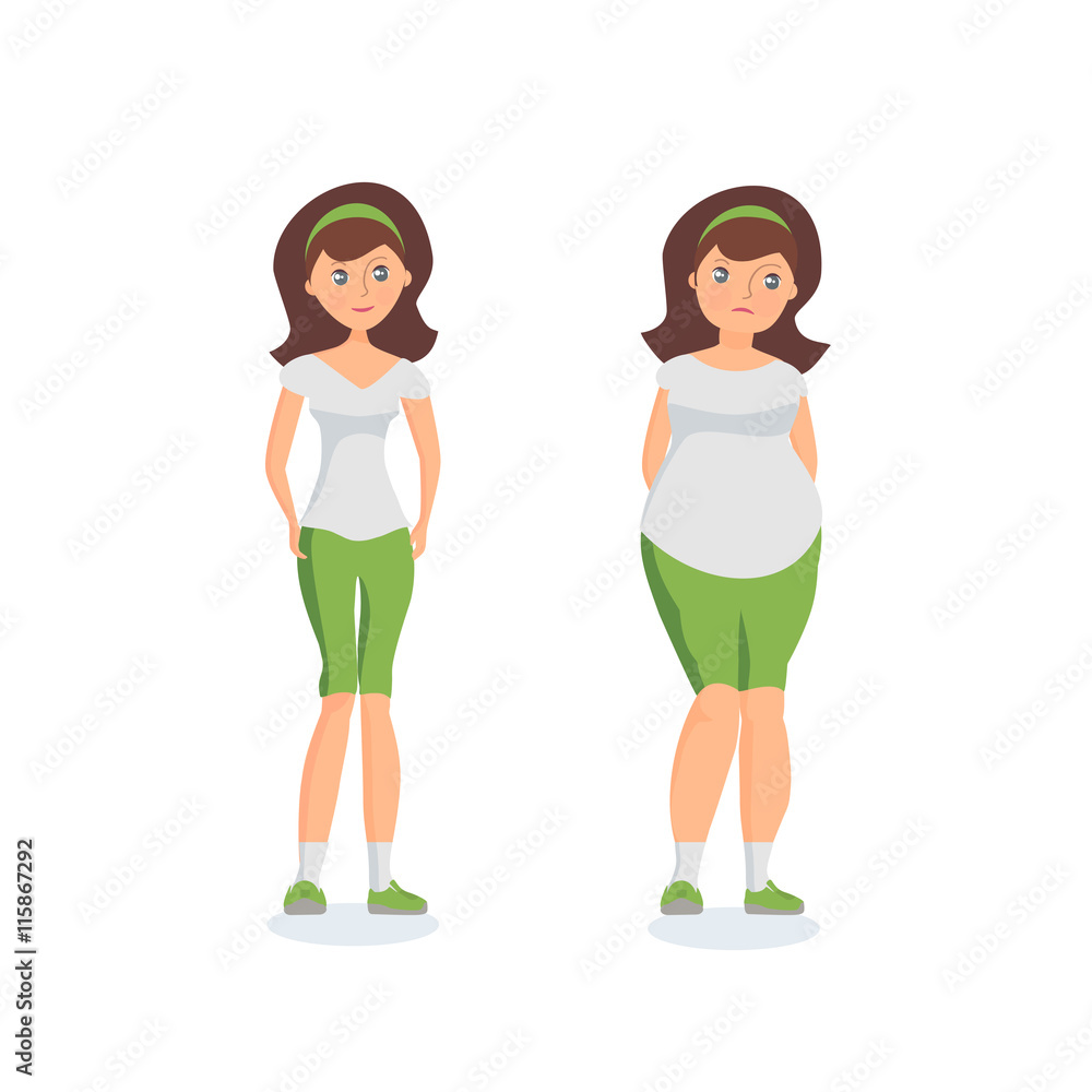 Girl with fat forms abdomen and athletic girl Girl with fat forms abdomen and athletic girl