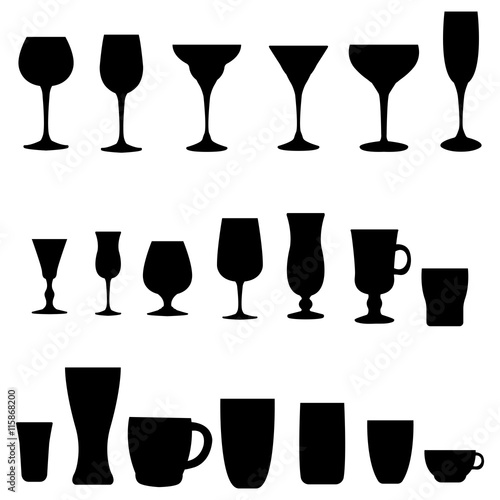 Glass collection. Cocktail glass silhouette. Vector set of monochrome glass.