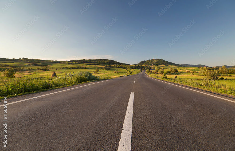 Empty country road, in Sibiu county, Transylvania, Romania