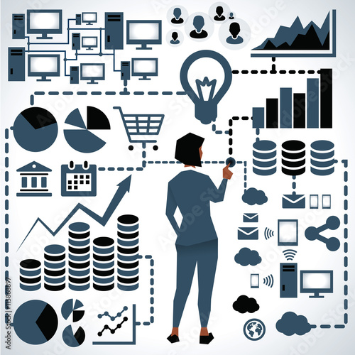 Illustration Of Businesswoman Surrounded By Business Icons